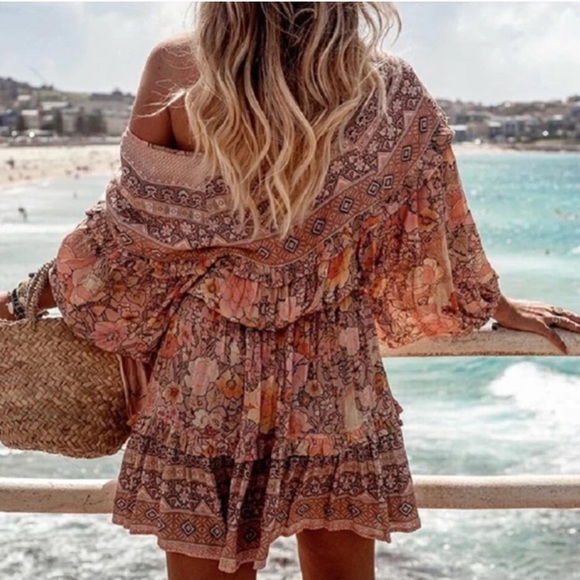 SOLD OUT Gypsy Boho Festival Floral Mini Long Sleeve Dress - Picture 3 of 8